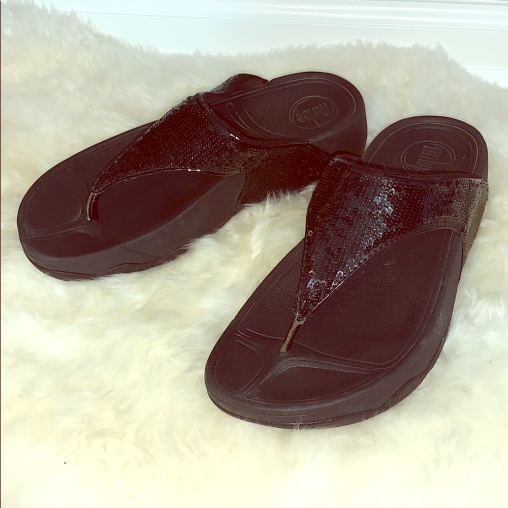 Fit flop black sequin sandals size 5